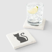 Black Cat Silhouette Schwarz/Weiß Niedlich Steinuntersetzer (Seitenansicht)