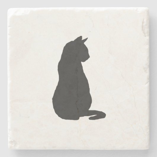 Black Cat Silhouette Steinuntersetzer (Vorderseite)