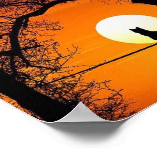 Black Cat Silhouette Sunset Poster (Ecke)