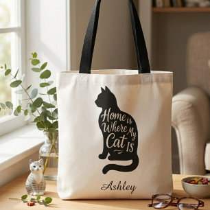 Black Cat Silhouette Tote – Minimalistischer Tierl Tasche