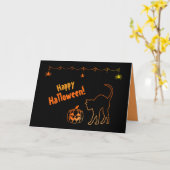 Black Cat Silhouette und Jack o'lanterns Halloween Karte (Gelbe Blume)