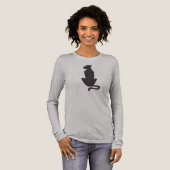 Black Cat Silhouette Weibchen Graues Shirt mit lan (Volle Vorderseite)