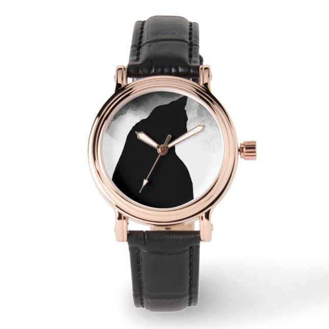 Black Cat Silhouette Wrist Watch Armbanduhr (Vorderseite)