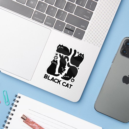 Black Cat Silhouetten - Niedliches Feline Design Aufkleber (Laptop mit iPhone)