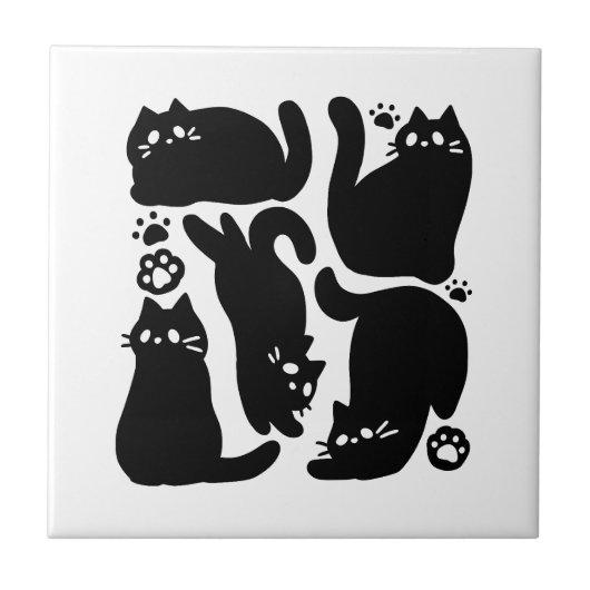 Black Cat Silhouetten - Niedliches Feline Design Fliese (Vorderseite)