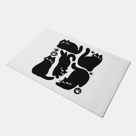 Black Cat Silhouetten - Niedliches Feline Design Fußmatte (Schrägansicht)
