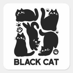 Black Cat Silhouetten - Niedliches Feline Design Quadratischer Aufkleber