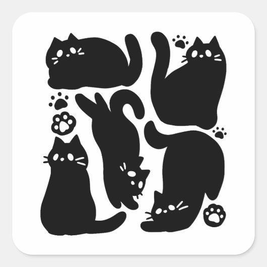 Black Cat Silhouetten - Niedliches Feline Design Quadratischer Aufkleber (Vorderseite)