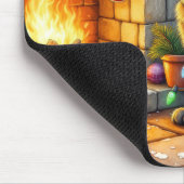 Black Cat Sitting Fireplace with Christmas Lights Mousepad (Ecke)