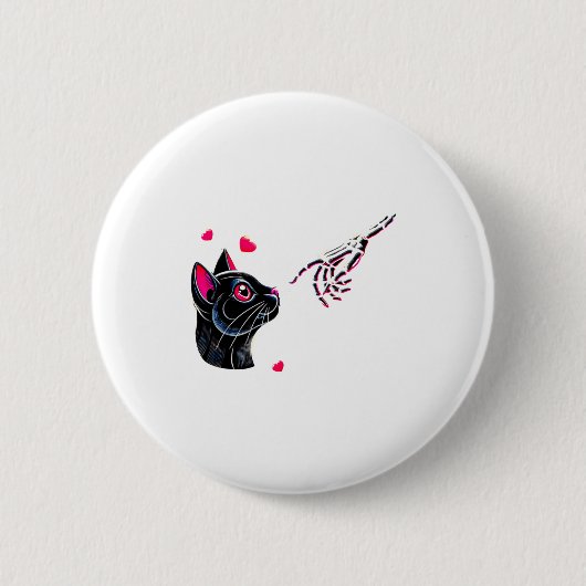 Black Cat Skeleton Hand Boop Valentines Day Pet O  Button (Vorderseite)