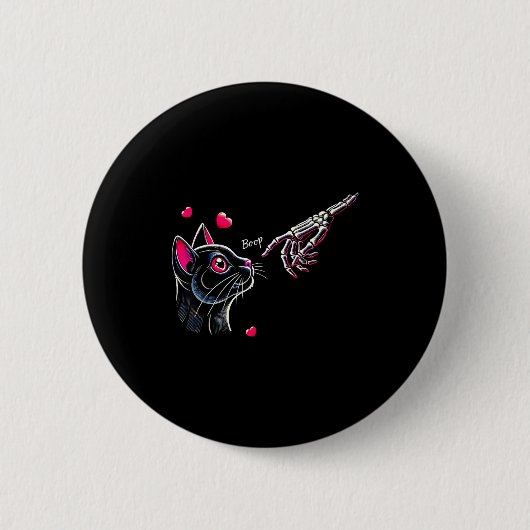 Black Cat Skeleton Hand Boop Valentine's Day Pet O Button (Vorderseite)