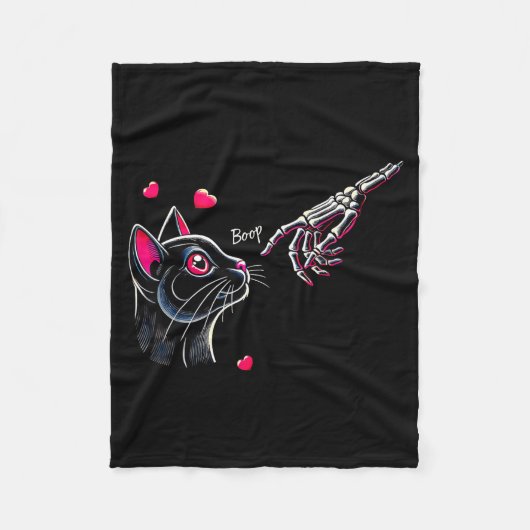 Black Cat Skeleton Hand Boop Valentine's Day Pet O Fleecedecke (Vorderseite)