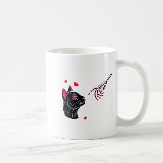 Black Cat Skeleton Hand Boop Valentines Day Pet O Kaffeetasse (Rechts)