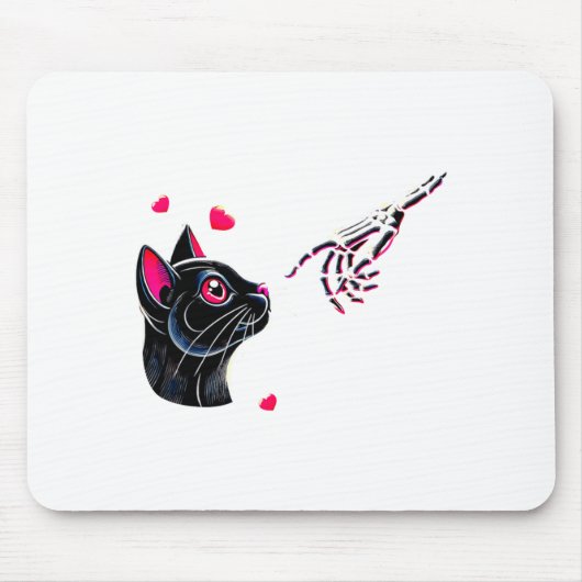 Black Cat Skeleton Hand Boop Valentines Day Pet O Mousepad (Vorne)