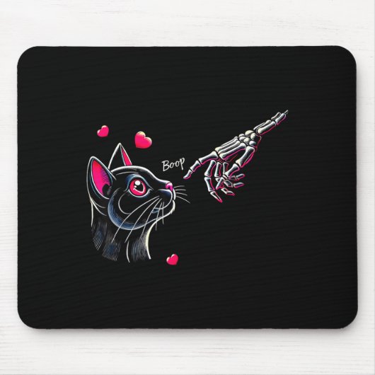 Black Cat Skeleton Hand Boop Valentine's Day Pet O Mousepad (Vorne)