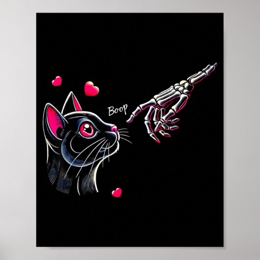 Black Cat Skeleton Hand Boop Valentine's Day Pet O Poster (Vorne)