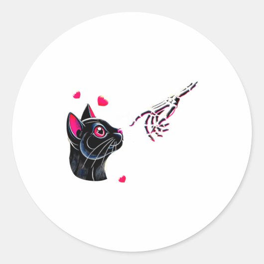 Black Cat Skeleton Hand Boop Valentines Day Pet O  Runder Aufkleber (Vorderseite)