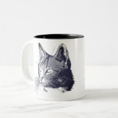 Black Cat Sketch Zweifarbige Tasse (Vorderseite Links)