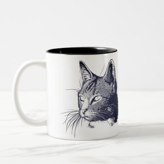 Black Cat Sketch Zweifarbige Tasse (Links)