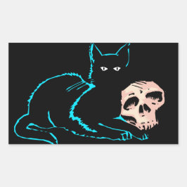 Black Cat & Skull Halloween Blankkarte Rechteckiger Aufkleber