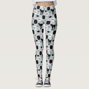 Black Cat Skull Leggings - FrauenHalloween-Kampf