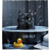 Black Cat Sloppy Sleepy Niedlich Funny Duschvorhang (Vorderseite)