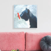 Black Cat Sniffing Blume Leinwanddruck (Insitu (Wohnzimmer))
