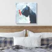 Black Cat Sniffing Blume Leinwanddruck (Insitu (Schlafzimmer))