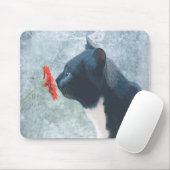 Black Cat Sniffing Blume Mousepad (Mit Mouse)