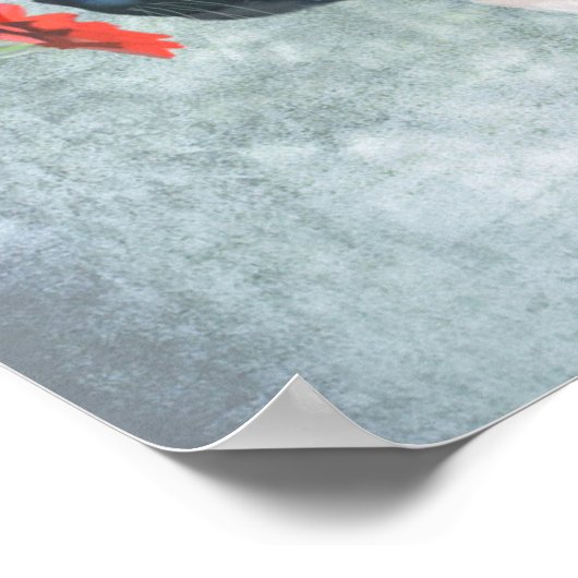 Black Cat Sniffing Blume Poster (Ecke)