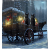 Black Cat Snowy Sleigh Ride Weihnachtsdekor Duschvorhang (Vorderseite)