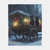 Black Cat Snowy Sleigh Ride Weihnachtsdekor Fleecedecke (Vorderseite)