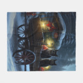 Black Cat Snowy Sleigh Ride Weihnachtsdekor Fleecedecke (Vorderseite (Horizontal))
