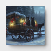 Black Cat Snowy Sleigh Ride Weihnachtsdekor Fotoplatte (Vorderseite)