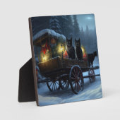 Black Cat Snowy Sleigh Ride Weihnachtsdekor Fotoplatte (Vorderseite)