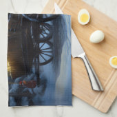 Black Cat Snowy Sleigh Ride Weihnachtsdekor Geschirrtuch (Viertel Falte)