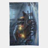 Black Cat Snowy Sleigh Ride Weihnachtsdekor Geschirrtuch (Vertikal)