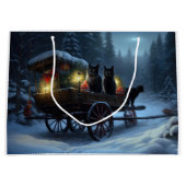 Black Cat Snowy Sleigh Ride Weihnachtsdekor Große Geschenktüte (Vorderseite)
