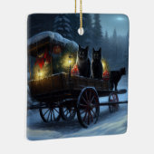 Black Cat Snowy Sleigh Ride Weihnachtsdekor Keramikornament (Rechts)