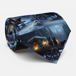 Black Cat Snowy Sleigh Ride Weihnachtsdekor Krawatte