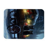 Black Cat Snowy Sleigh Ride Weihnachtsdekor Magnet (Horizontal)