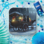 Black Cat Snowy Sleigh Ride Weihnachtsdekor Pappteller (Party)
