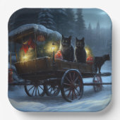 Black Cat Snowy Sleigh Ride Weihnachtsdekor Pappteller (Vorderseite)