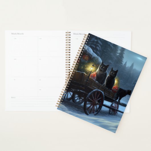 Black Cat Snowy Sleigh Ride Weihnachtsdekor Planer (Anzeige)