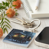 Black Cat Snowy Sleigh Ride Weihnachtsdekor Schlüsselanhänger (Vorderseite rechts)