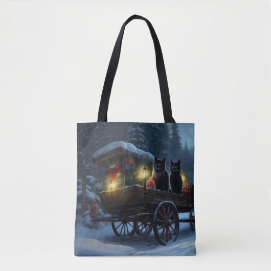 Black Cat Snowy Sleigh Ride Weihnachtsdekor Tasche (Vorderseite)