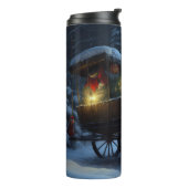 Black Cat Snowy Sleigh Ride Weihnachtsdekor Thermosbecher (Nach links gedreht)