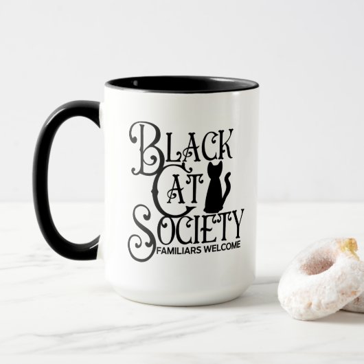 Black Cat Society Halloween Tasse (Mit Donut)