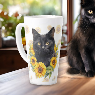 Black Cat Sonnenblumen Sprichwort Milchtasse