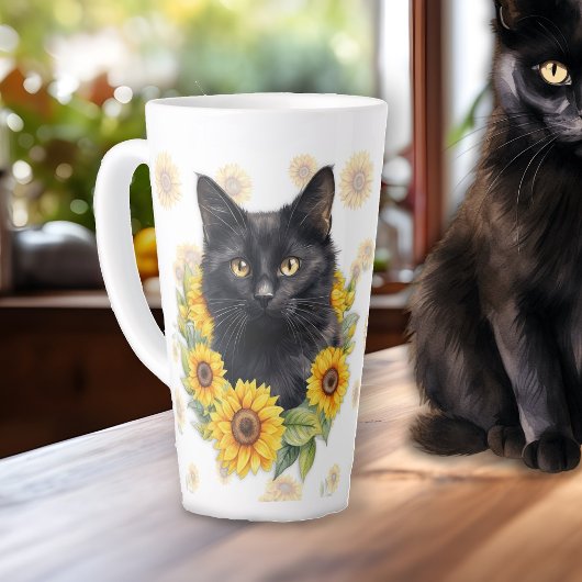 Black Cat Sonnenblumen Sprichwort Milchtasse